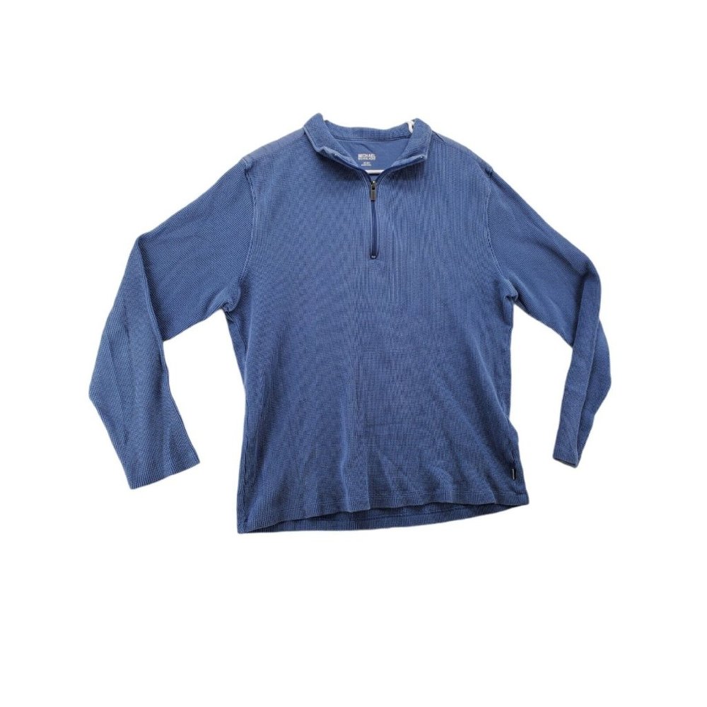 MICHAEL KORS Shirt Men's Long Sleeve Pullover 1/4 Zip Thermal Blue Size 2XL